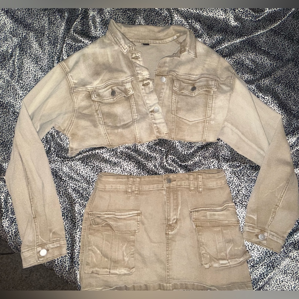 Tan Denim Jacket and Skirt Set - Picture 3 of 3